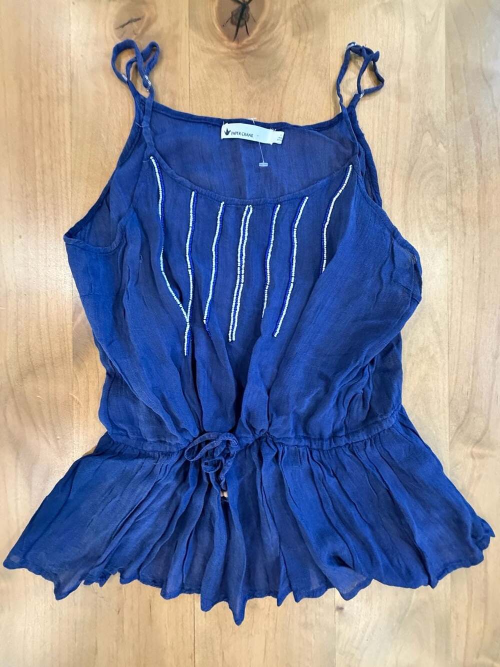 Paper Crane Blue Beaded Drawstring Cami Size L
